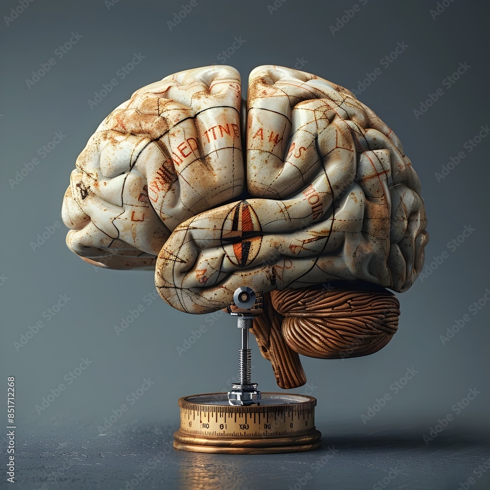Poster brain with compass symbolizing direction and decision making concept