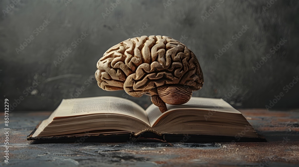 Poster brain with a book inside symbolizing knowledge and education brain concept copy space