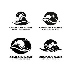 set of black and white mountain wave logo