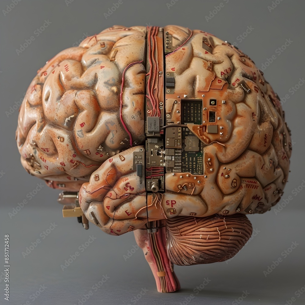 Poster advanced brain cognitive technology with embedded computer chip concept