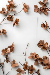 Elegant Minimalist Botanical Frame with Dry Brown Leaves on Light Background