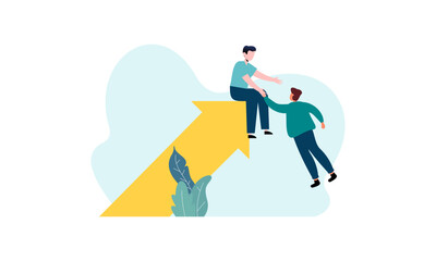 Goal-focused, support and teamwork, help in overcoming obstacles illustration