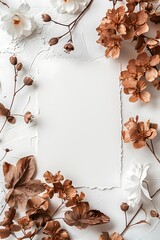 Elegant Autumnal Floral Frame with Empty Center on White Background