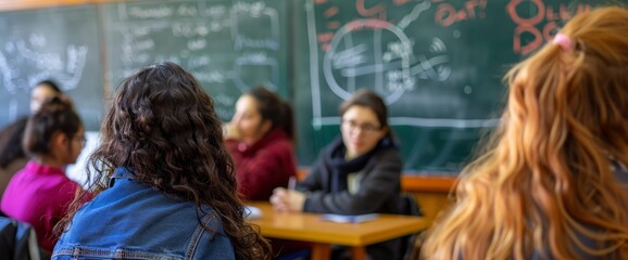 Fototapeta premium In Class, A Student Practiced Math Problems On A Chalkboard, Determined To Master The Subject