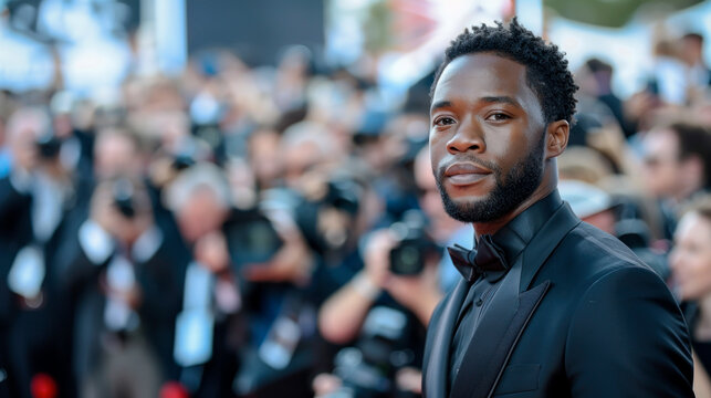 African American actor, a lot of press making pictures