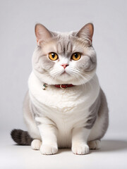 Portrait of a White and Gray British Shorthair Cat