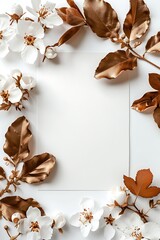 Elegant Floral Frame with White and Copper Floral Accents
