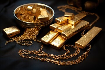 New Year Decorations Gold Coins Money Bag on dark background