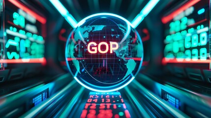 Futuristic digital representation of global online payment system with glowing financial data, technology background for fintech concepts.