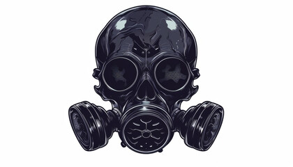 black skull with an industrial gas mask isolated on white background