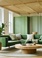 Green-themed Modern Living Room-AI-Generated