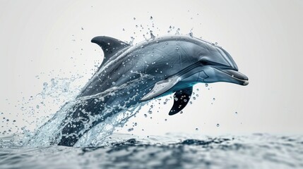 A realistic dolphin jumping out of the water on a transparent background 