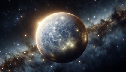 Obraz premium A detailed, high-focus image of Venus from space, showcasing its bright, mysterious atmosphere against a starry background, in a style similar to the .