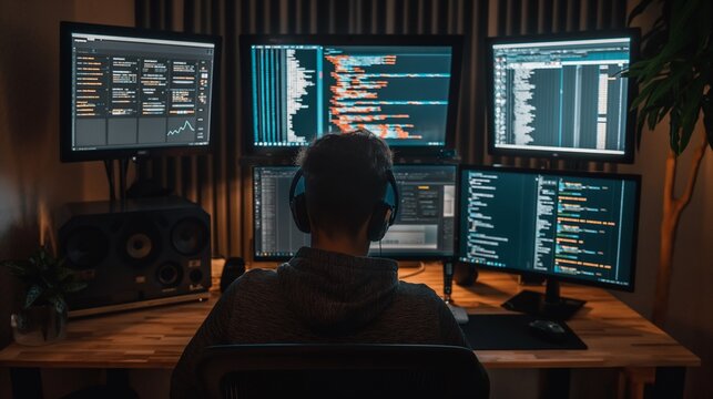 A Programmer Working With Computer Code Is Shown On A Computer Monitor.