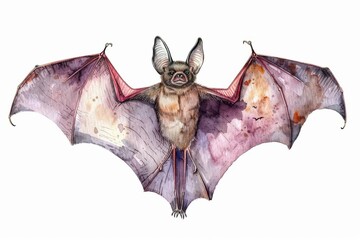 Obraz premium A bat clipart, Halloween creature, watercolor illustration, dark tones, isolated on white background