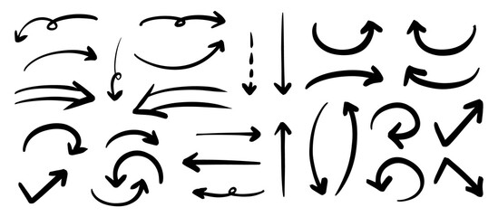 シンプルな手書きの矢印セット 黒 ベクター