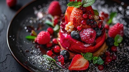 Close-up of a visually stunning dessert, captured in a way that highlights its intricate details and textures