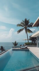 Fototapeta premium A Modern Pool Villa Overlooking The Ocean. 