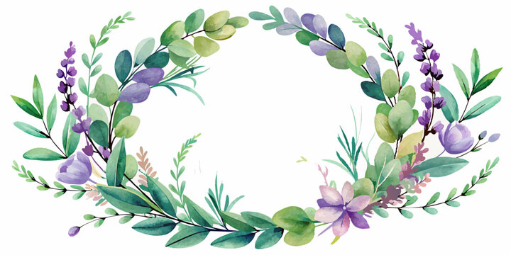 recommend clip art: Watercolor eucalyptus leaves and lavender flower illustration. Floral frame, border bouquet set. Greenery wreath.  Wedding invitation. Provence clipart Isolated 