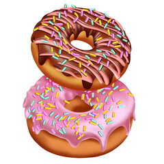 realistic of  donuts with sprinkles isolated on transparent background.