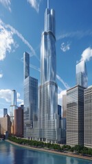 Fototapeta premium Vertical Image Of A Skyscraper And City Skyline Landscape.
