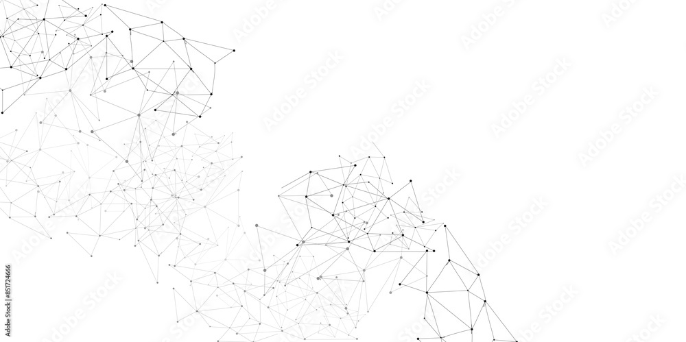 Poster Vector Grey graphic background dots with connections technologies and sharing data as abstract concept.