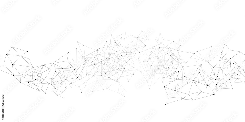 Poster Vector Grey graphic background dots with connections technologies and sharing data as abstract concept.