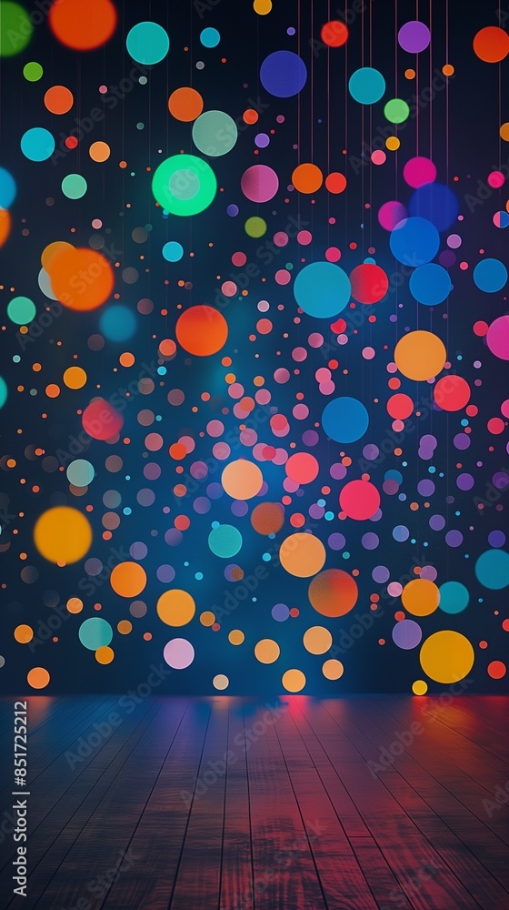 Poster vertical image of a colorful abstract background with a colorful polka dots wall.