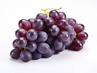 Fototapeta premium Fresh and juicy purple grapes on a white background, perfect for nutrition, health, and food-related concepts.