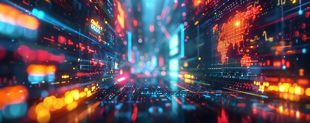Futuristic digital data stream and analytics in cyber space integration, showcasing global networking and information flow.