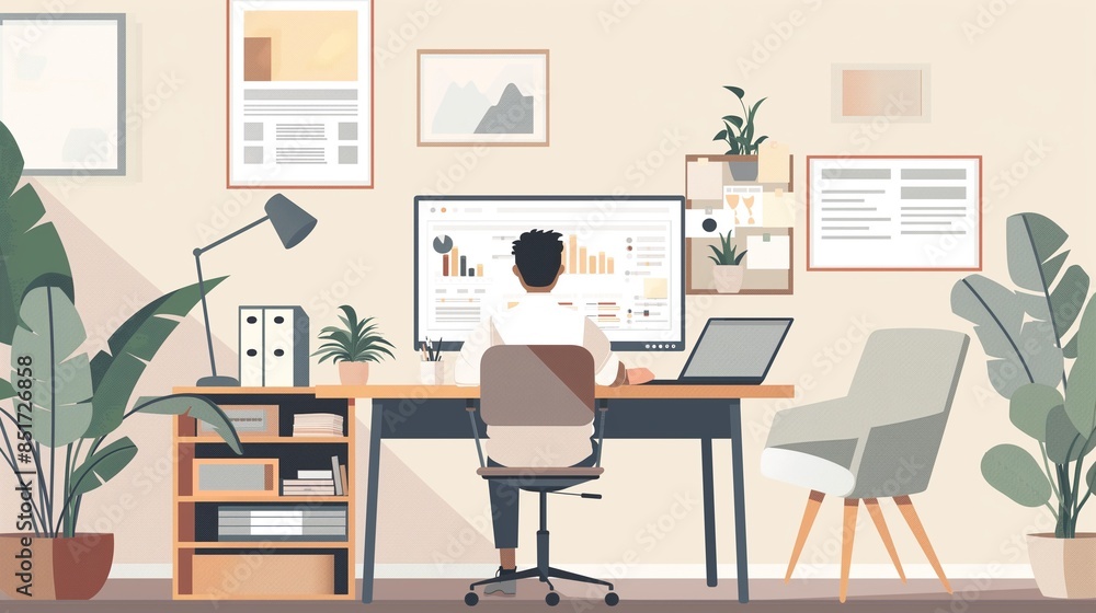 Aufkleber a businessman is working on a report and chart for business data analysis.