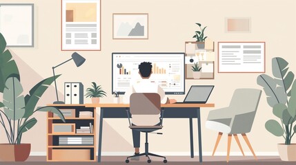 A businessman is working on a report and chart for business data analysis.
