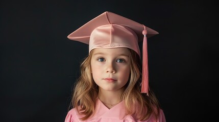 Kindergarten cap and gown, isolated on black, wide angle, high contrast isolated on soft plain pastel solid background