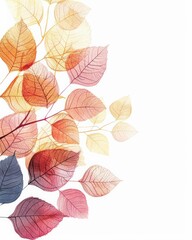 Elegant autumn leaves illustration with vibrant shades of red, orange, yellow. Perfect for seasonal designs and nature-themed projects.