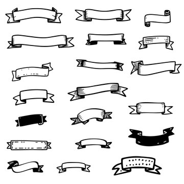 Doodle banners set isolated on white Vector illustration .Hand drawn scetch