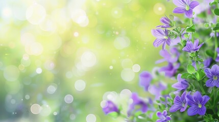 Obraz premium spring green nature background with violet flowers 