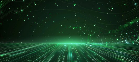 Fototapeta premium Green glowing lights on a dark green background presentation design with empty space for text and decoration elements