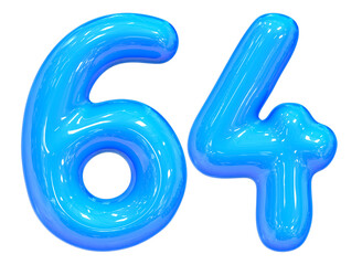 Balloon Number 64 Blue Color 3D Render
