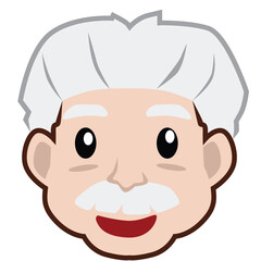 Cute cartoon older man face vector with white background. Smiling face. Logo cartoon face on isolated white background. Vector or Illustration.