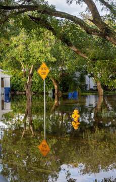 Dead end sign submerged in Hallandale Beach floods.