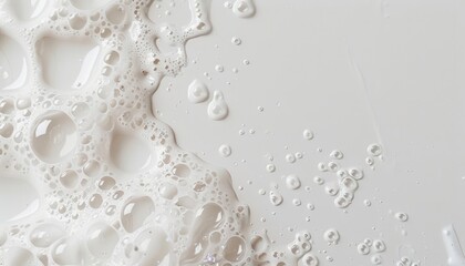 foamy texture of skincare cleanser with soap bubbles on white background empty space abstract photo