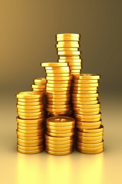 3D Render stack gold coins