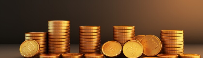 3D Render stack gold coins