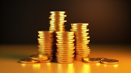 3D Render stack gold coins