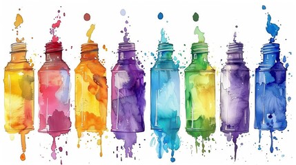 ink cartridgethemed stationary element, watercolor illustration, vibrant and detailed, childrens worksheet design, isolated on white background