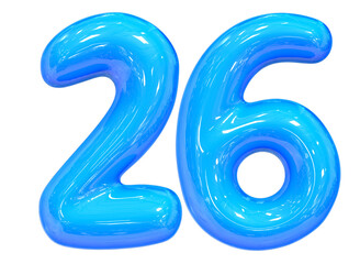 Balloon Number 26 Blue Color 3D Render