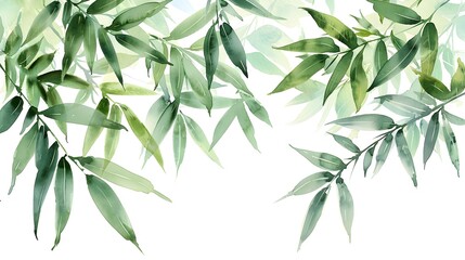 Elegant Watercolor Bamboo Leaves on Clean White Background