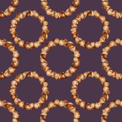 Seamless pattern with watercolor apricot kernels and seeds for design templates for fabric, textiles, wrapping paper, wallpapers, apricot oil in medicine, aromatherapy, cosmetology and cooking