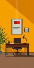 Modern office illustration in bold colors.