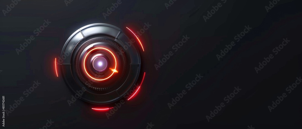 Poster tech hud circle design, sleek metallic rings with embedded led lights, giving a modern and sophistic